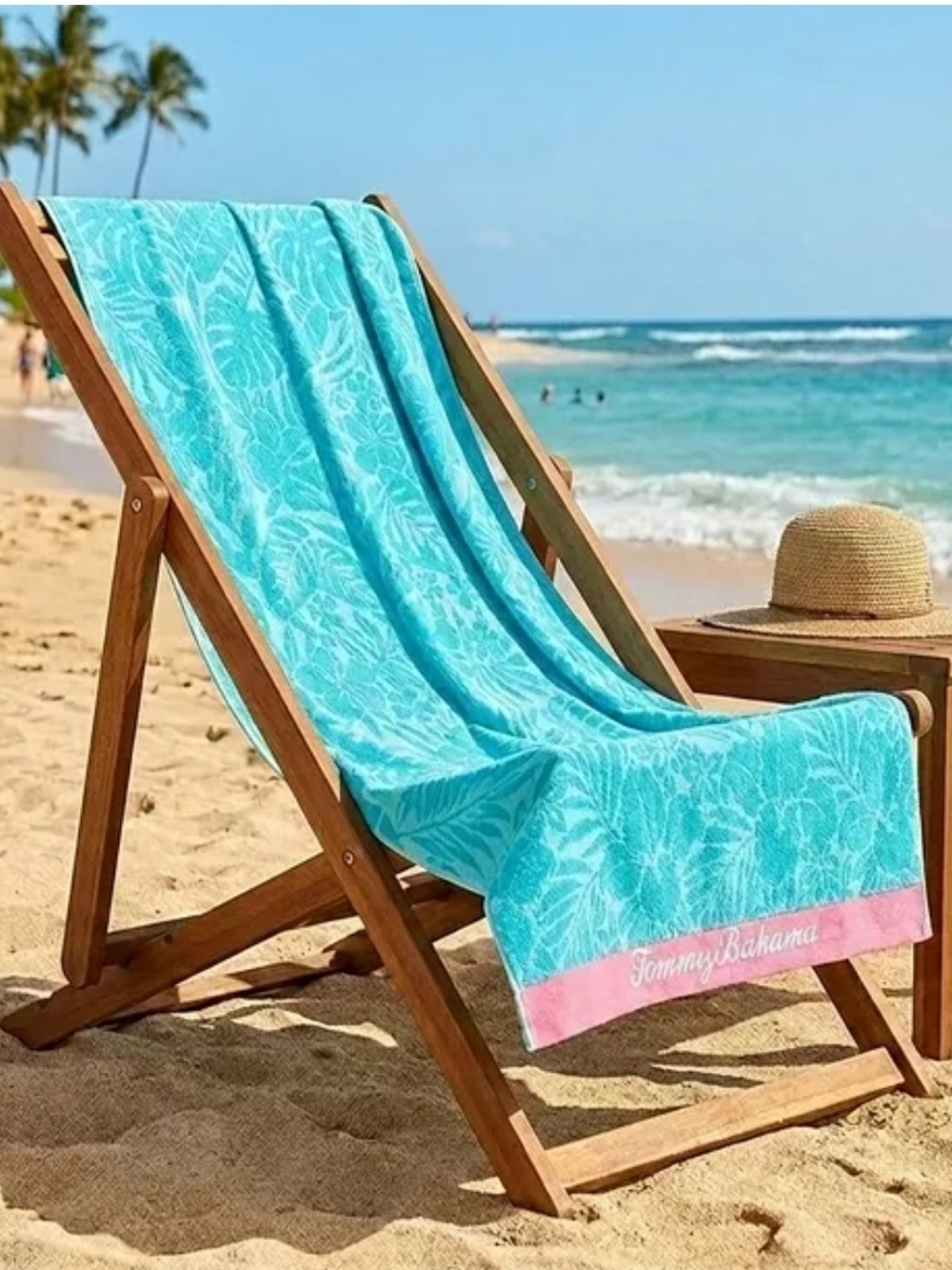 Tommy Bahama Palmette Yarn Dyed Beach Towel Size 36" x 68" Azure Blue